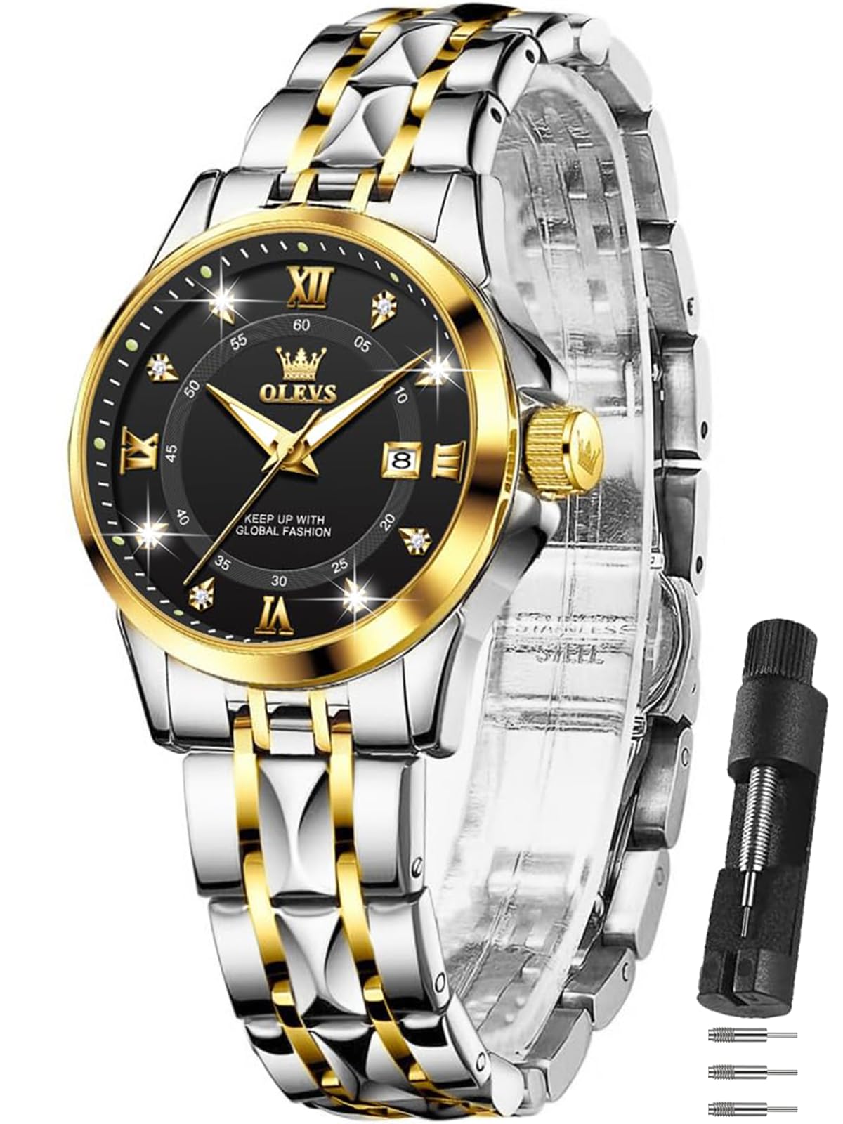 OLEVS Watch Women Two Tone Watches for Women with Date Dress Womens Watches for Small Wrists Luxury Easy Read Womens Watch Waterproof Blue/Black/Gold/Silver Dial Reloj para Mujer