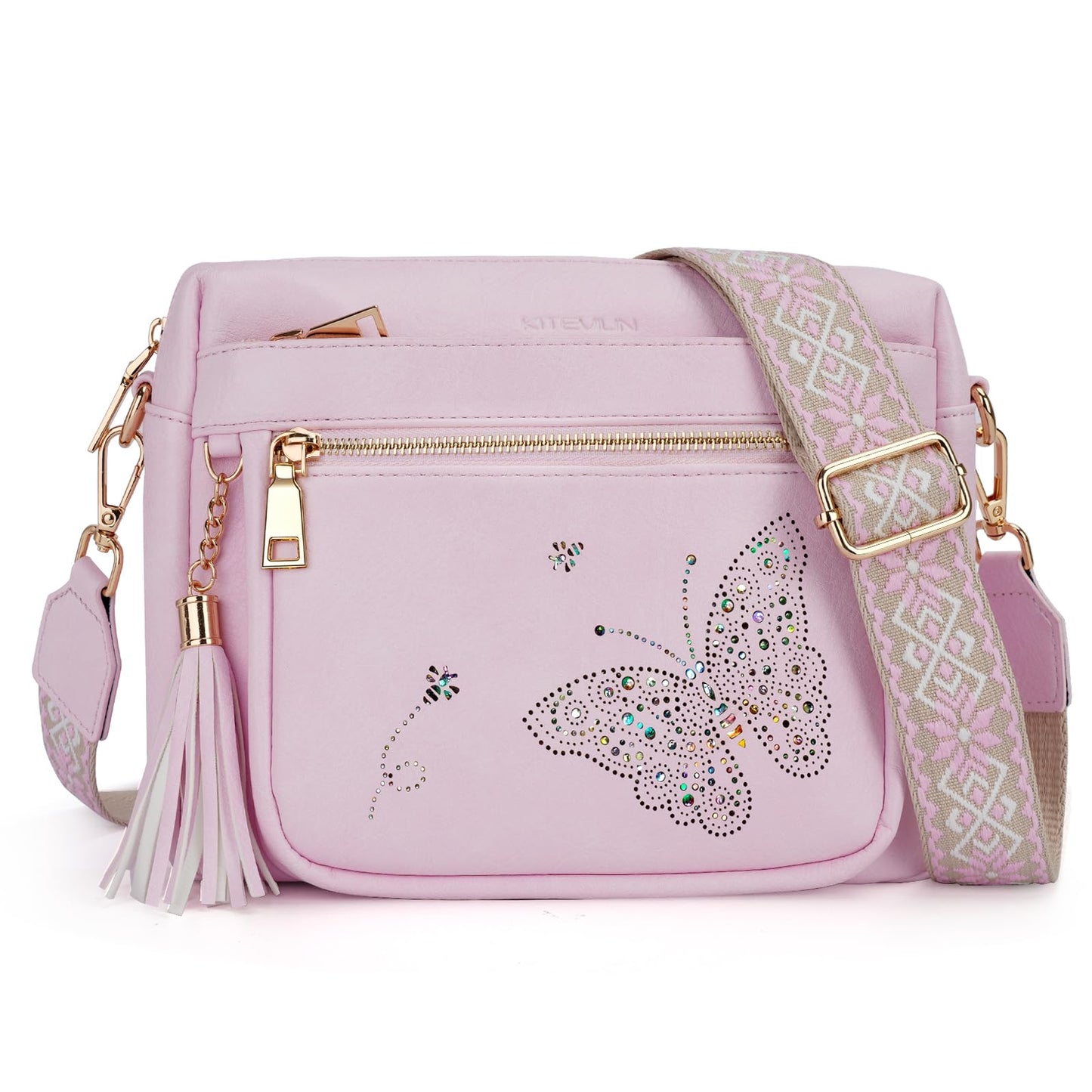 KITEVIUN Crossbody Bags for Women Trendy Leather Crossbody Purse Shoulder Handbags Butterfly Design