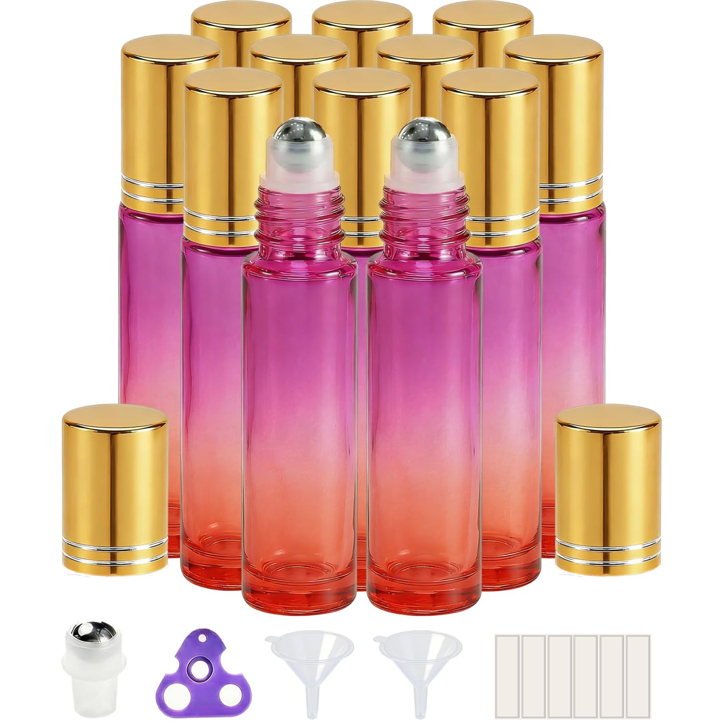 PrettyCare 4 Pack Amber Glass Oil Roller Bottles for Essential Oils 10ml, Roll On Bottles with Stainless Steel Roller Ball Leak-Proof Perfume Travel Refillable Bottle Empty, Beauty & Personal Care