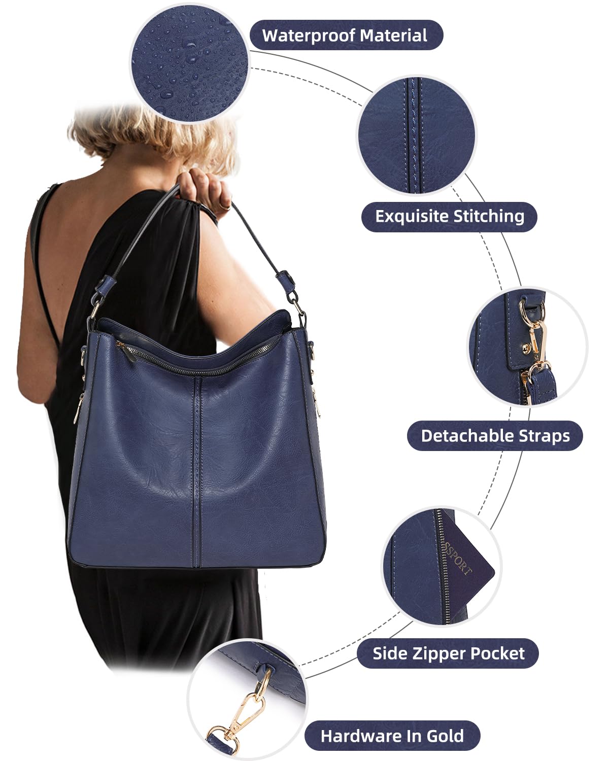 Purses for Women 3PCS, Crossbody Bags Set Large Leather Purse Shoulder Handbags with Wallet Adjustable Straps for Ladies Tote