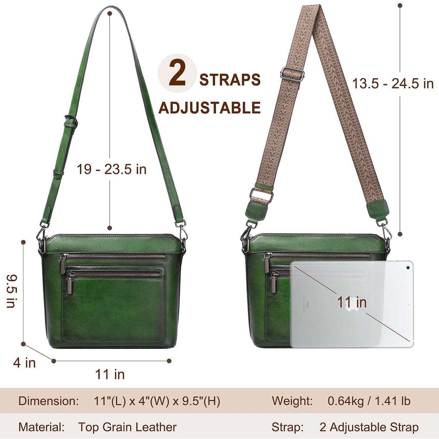 COOLCY Genuine Leather Crossbody Bags for Women Purses and Handbags for Ladies with Multiple Pockets Shoulder Satchel Bag
