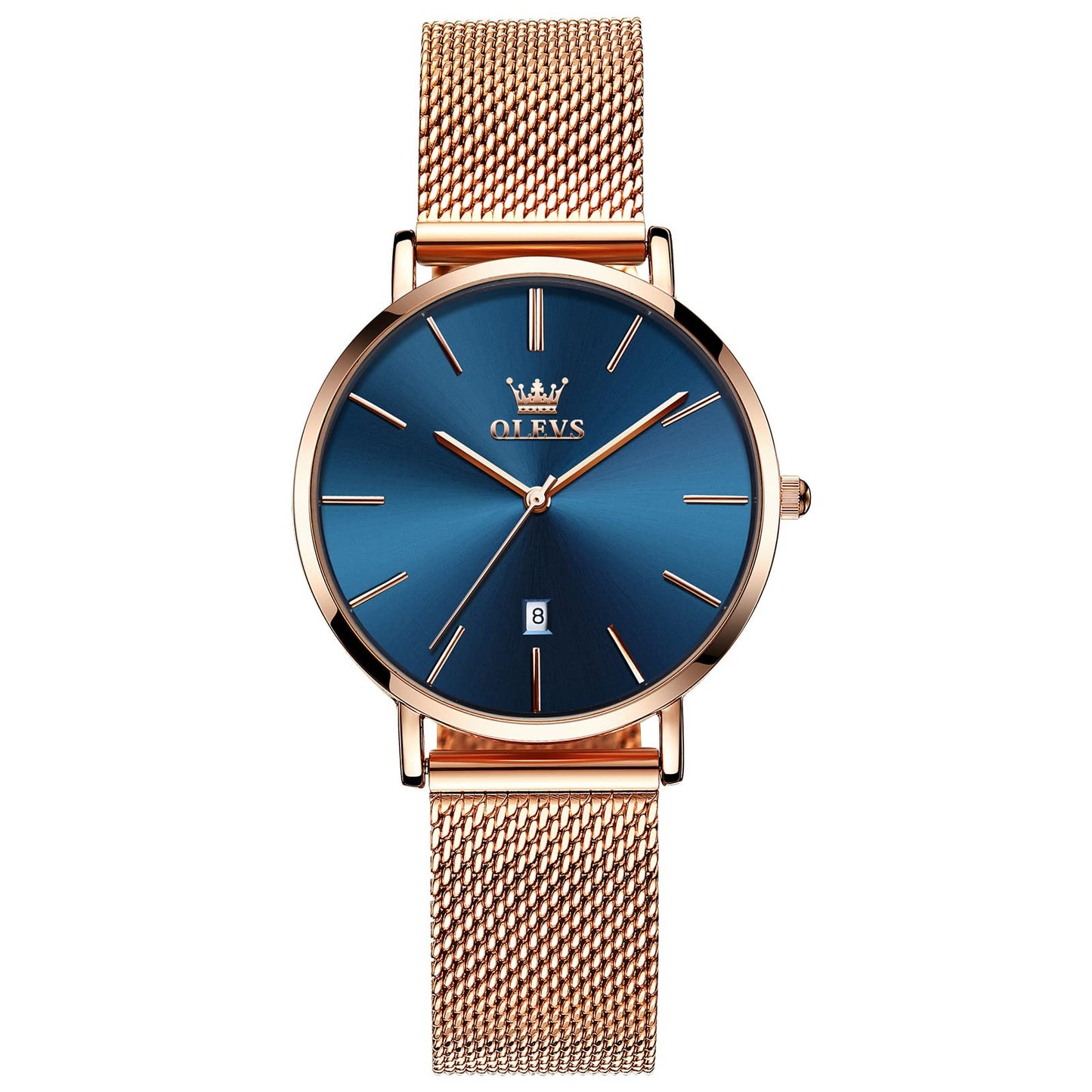 OLEVS Women's Mesh Bracelet Watch, Elegant Large Face Three Hand Analog Quartz Womens Wristwatch, Pretty Slim Date Display Waterproof Ladies Watches for Small Wrists