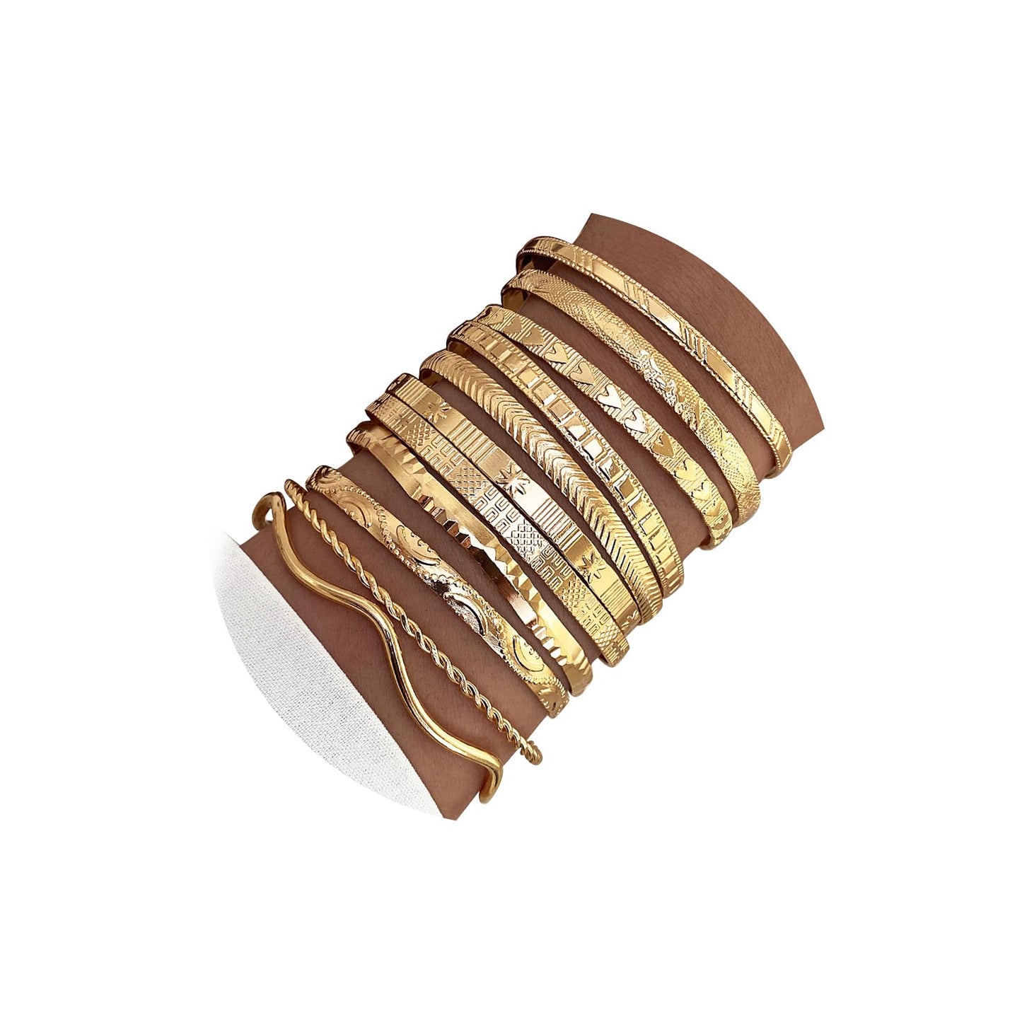 17IF Gold Bangle Bracelet For Women, 14k Multilayer Charm Textured Stackable Bracelets Boho Indian Chunky Cuff Fashion Jewelry Gift