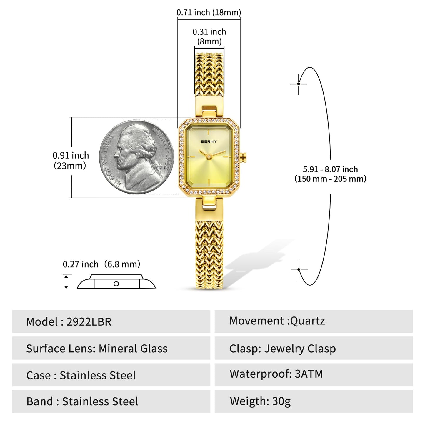 BERNY Silver Watches for Women Ladies Wrist Watch and Bracelet Set Dainty Quartz Bracelet Watch Premium Crystal Accented Fashion Luxury Birthday Present for Women