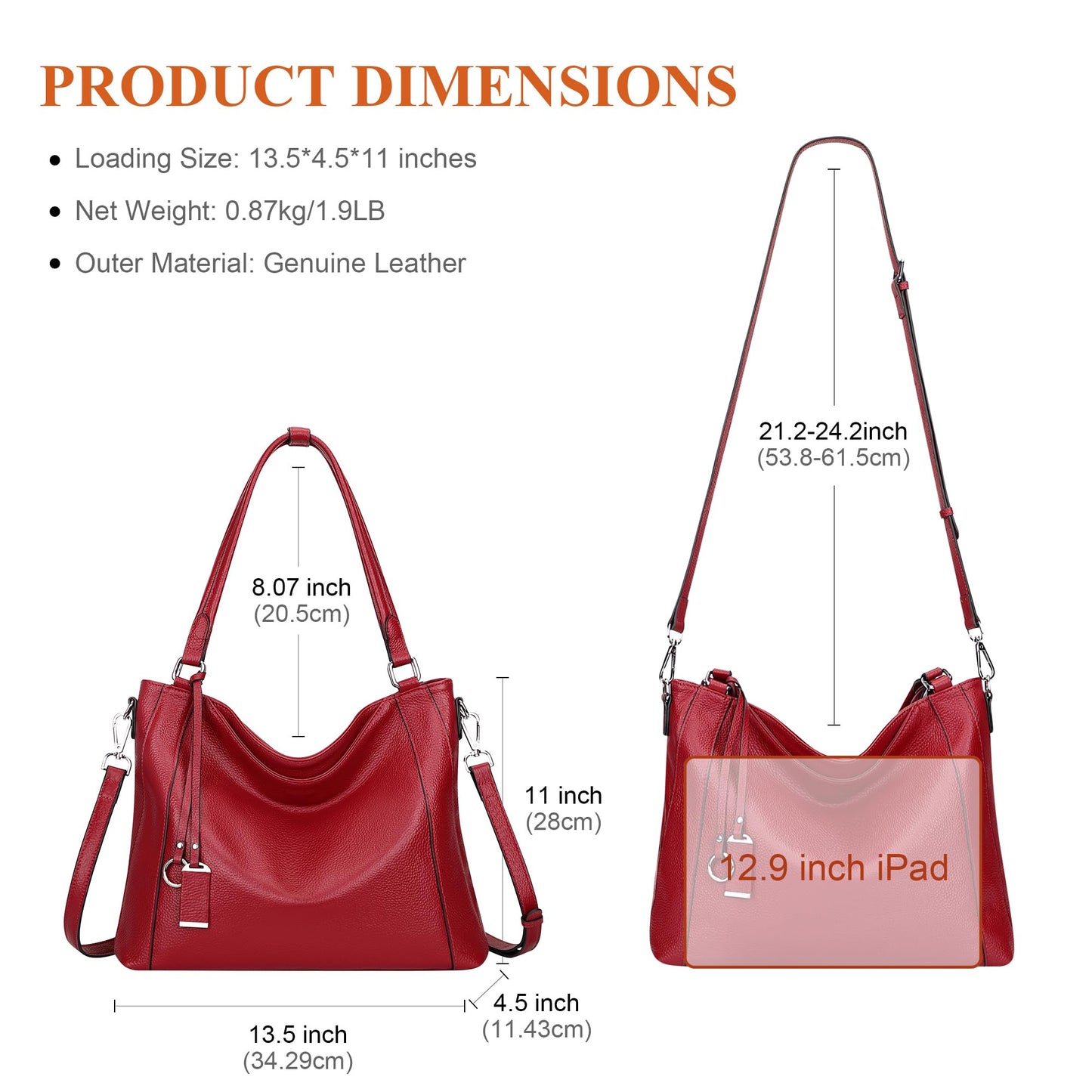 Over Earth Genuine Leather Purses for Women Large Hobo Bags Lady Shoulder Handbags with Detachable Strap