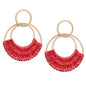 Raffia Hoop Earrings for Women Fun Boho Summer Beach Earrings Lightweight Handmade Straw Wicker Rattan Dangle Earrings Statement Geometric Round Drop Earrings
