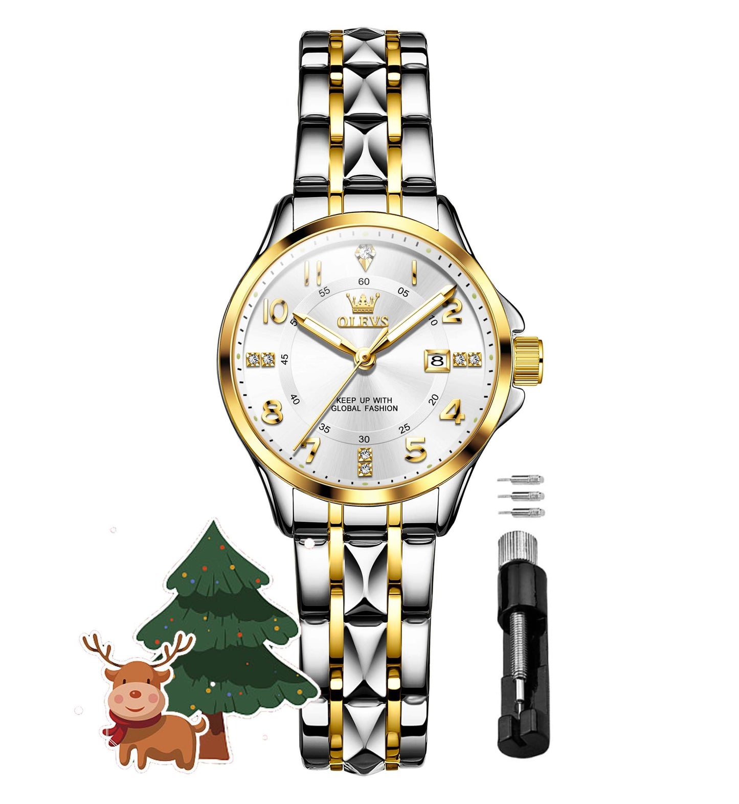 OLEVS Watch for Women Luxury Fashion Diamond Classic Arabic Dial Wrist Women's Watches with Date Waterproof Stainless Steel Quartz Ladies Watch