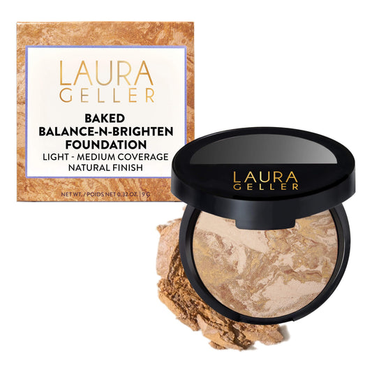 LAURA GELLER NEW YORK Award-Winning Baked Balance-n-Brighten Color Correcting Powder Foundation – Handmade in Italy – Buildable Coverage, Matte Finish – For Mature & Sensitive Skin – 04 Medium