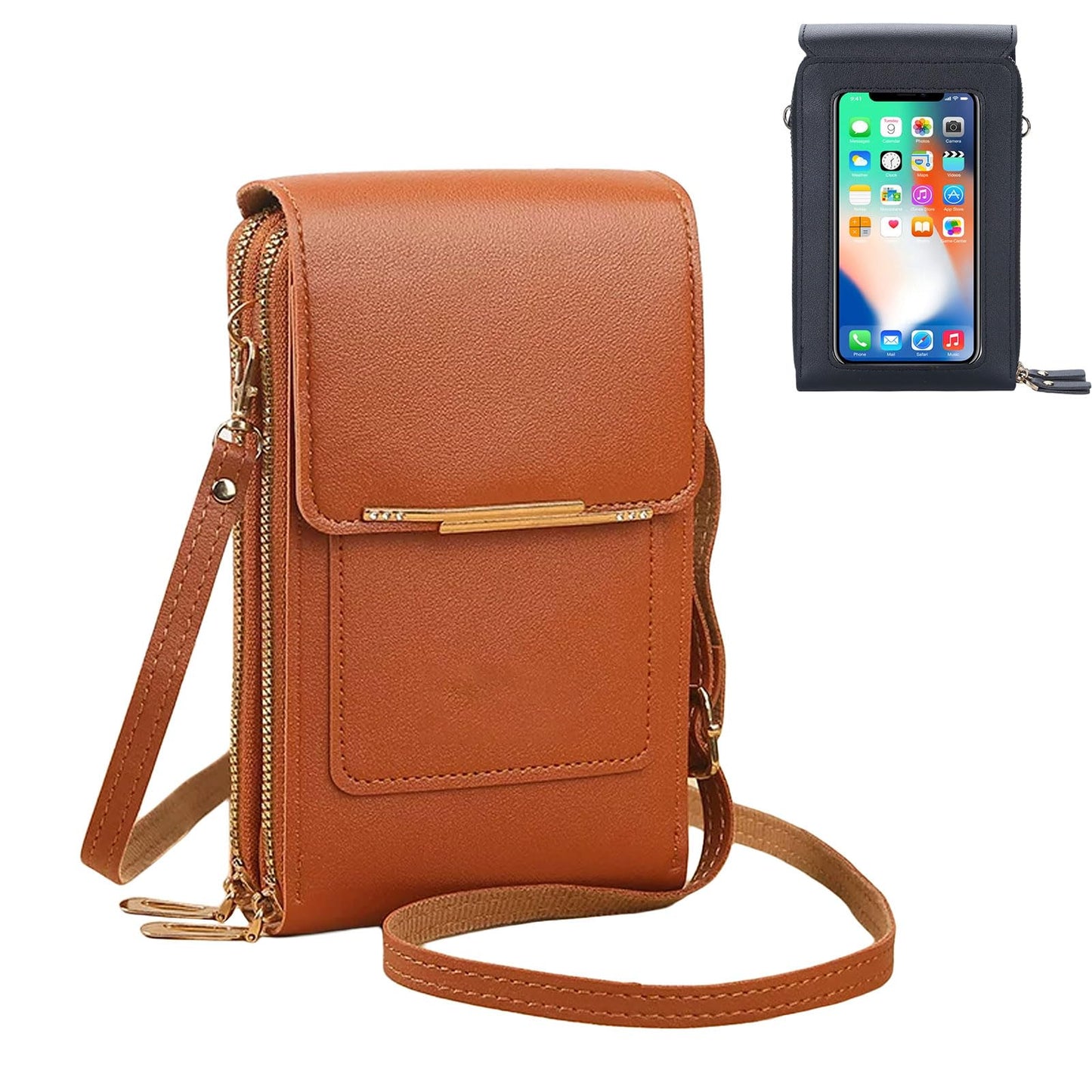 Phone Purse Crossbody Bags for Women, Small Touch Screen Travel Wallet, Anti Theft Leather Messenger Bag