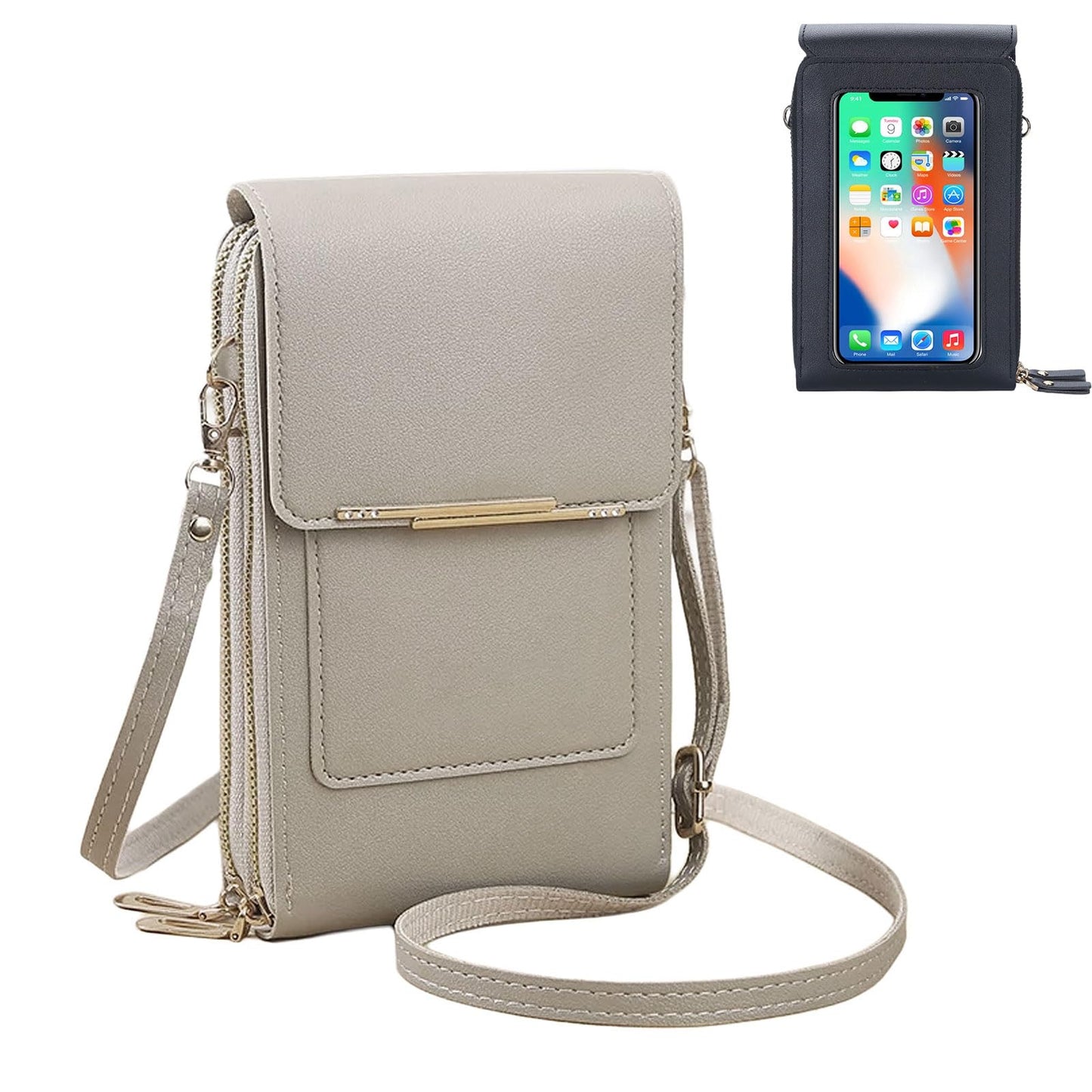 Phone Purse Crossbody Bags for Women, Small Touch Screen Travel Wallet, Anti Theft Leather Messenger Bag