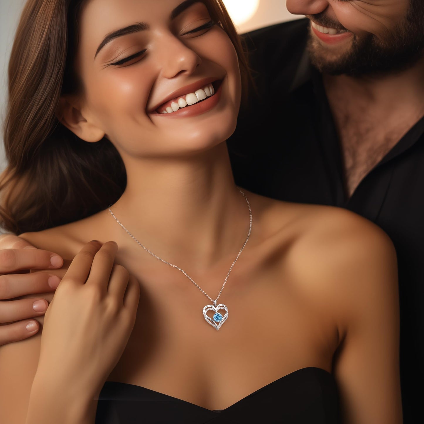 LOUISA SECRET Double Love Heart Birthstone Necklaces for Women, Birthday Gift for Girlfriend, Anniversary Jewelry Gift for Her, 925 Sterling Silver Jewelry Christmas Anniversary Birthday Present Gifts for Wife Girlfriend Mom Grandma Daughter
