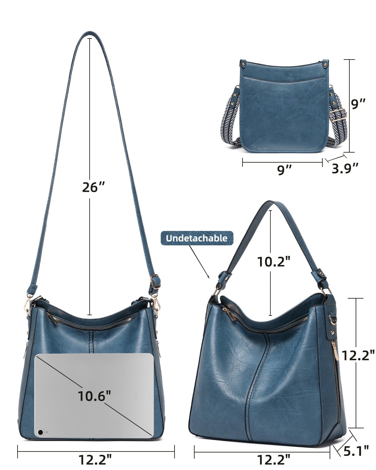 Purses for Women 3PCS, Crossbody Bags Set Large Leather Purse Shoulder Handbags with Wallet Adjustable Straps for Ladies Tote