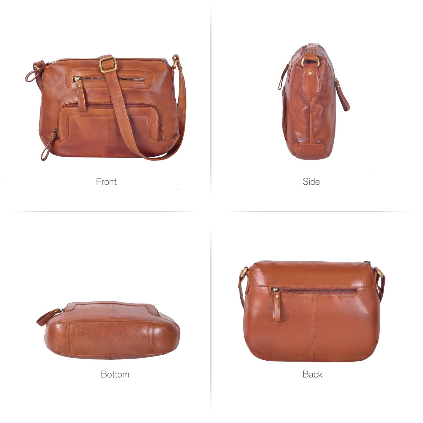 Oak Leathers Women's Crossbody Bag - Genuine Leather Crossover Shoulder Purse With Adjustable Sling Strap - Medium Size