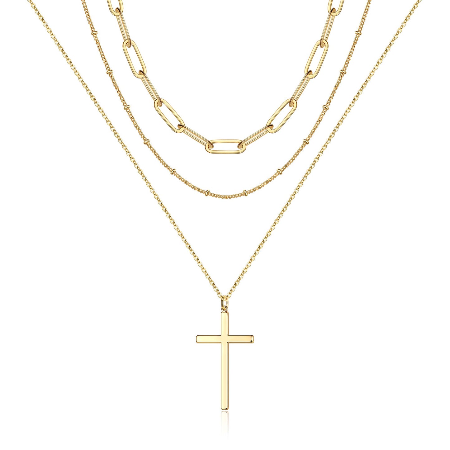 Turandoss Dainty Layered Choker Necklace, Handmade Y Pendant Necklace Multilayer Bar Disc Necklace Adjustable Layering Choker Necklaces for Women