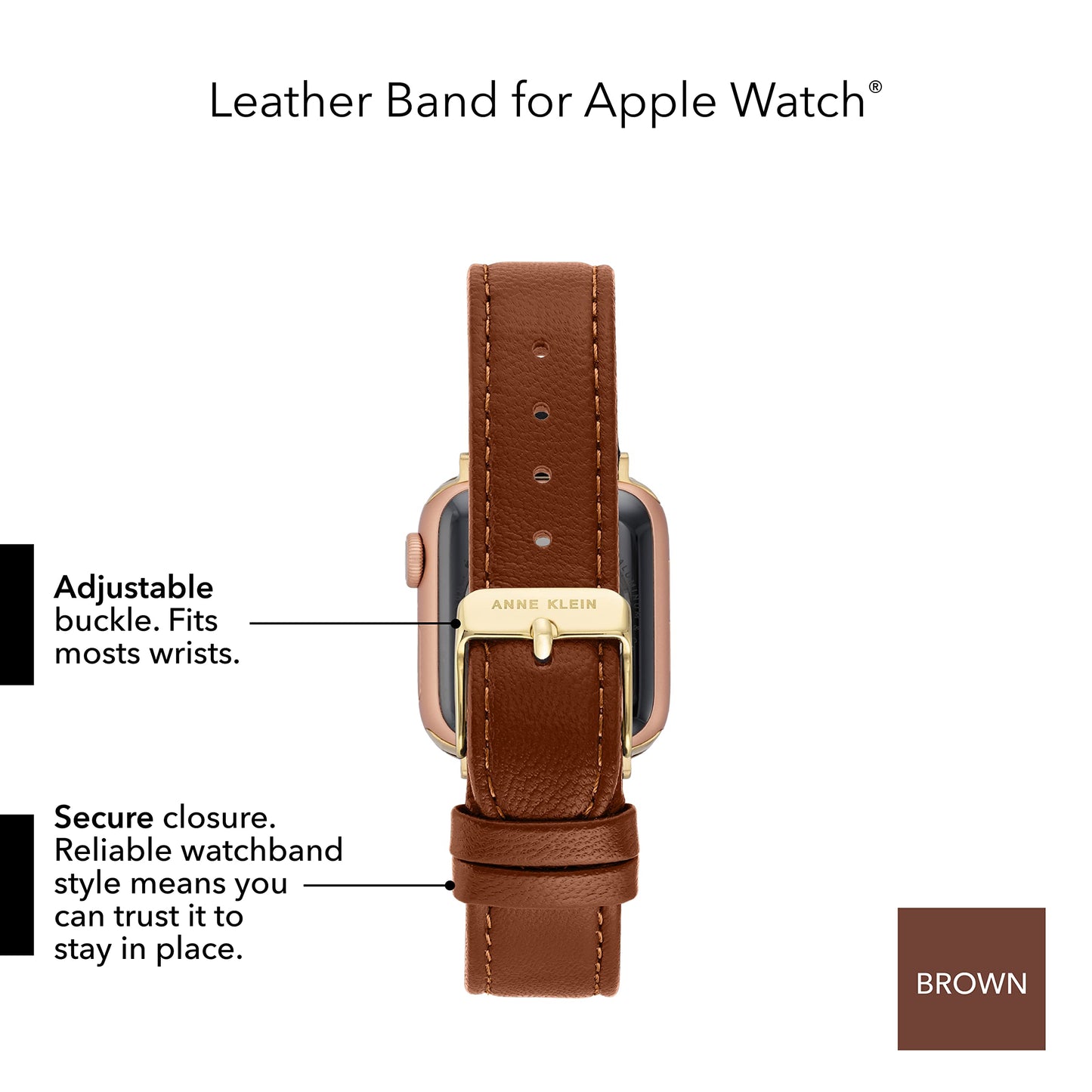 Anne Klein Leather Fashion Band for Apple Watch Secure, Adjustable, Apple Watch Band Replacement, Fits Most Wrists