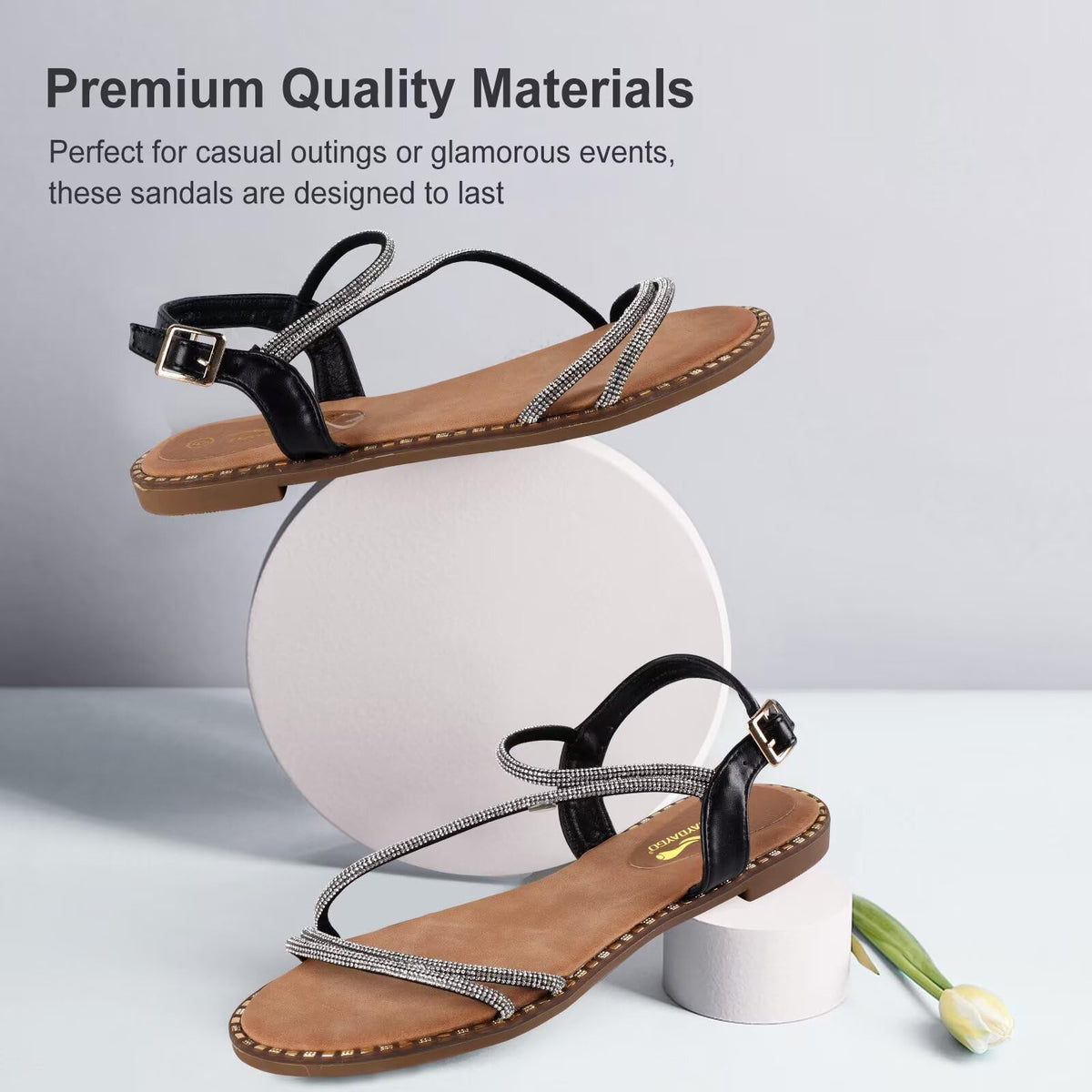 Women's Sparkle Rhinestone Flat Sandals with Back Elastic Ankle Strap, Comfortable Memory Foam Slip On Open Toe Shoes for Dressy or Everyday Summer Wear, Glitter Bling and for Work, Beach, Strappy Wedding Sandals Gold Size 10Women's Sparkle Rhinestone Fla