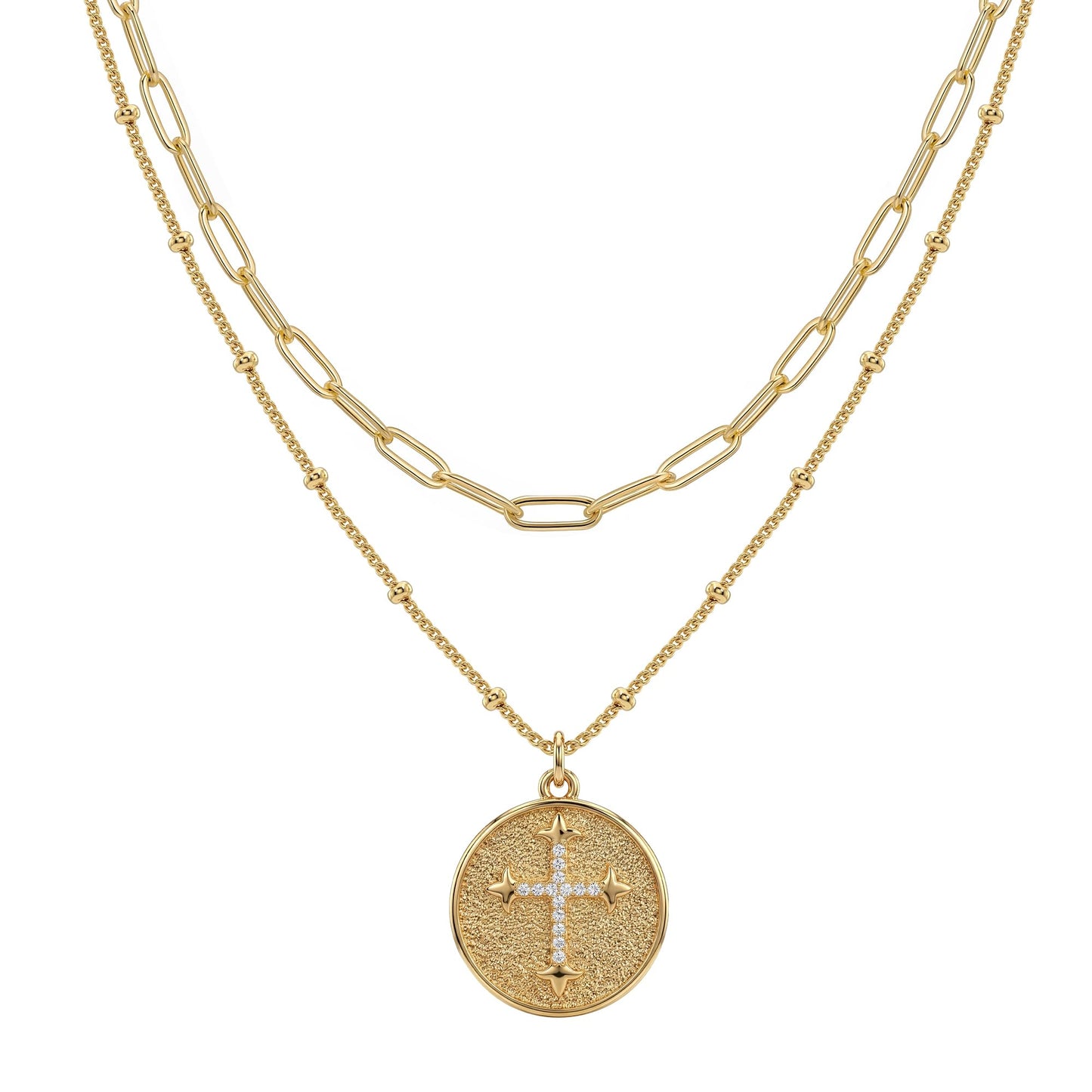 MEVECCO Layered Heart Necklace Pendant Handmade 18k Gold Plated Dainty Gold Choker Arrow Bar Layering Long Necklace for Women