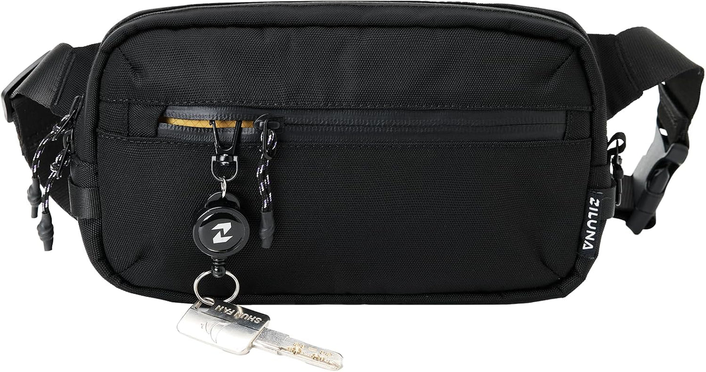 2L Sling Bag for Men & Women - Anti-Theft RFID Blocking Fanny Pack with Lockable Zippers, Water Resistant Lightweight Crossbody Bag for Travel Hiking Running Gym Walking Daily Use(Black)