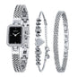 BERNY Silver Watches for Women Ladies Wrist Watch and Bracelet Set Dainty Quartz Bracelet Watch Premium Crystal Accented Fashion Luxury Birthday Present for Women
