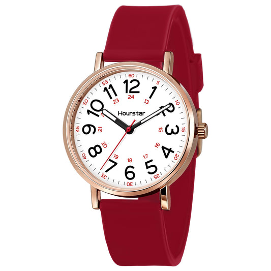 Women's Analog Nurse Watch with Second Hand for Nursing, 12/24 Time, Silicone Band, Easy Read