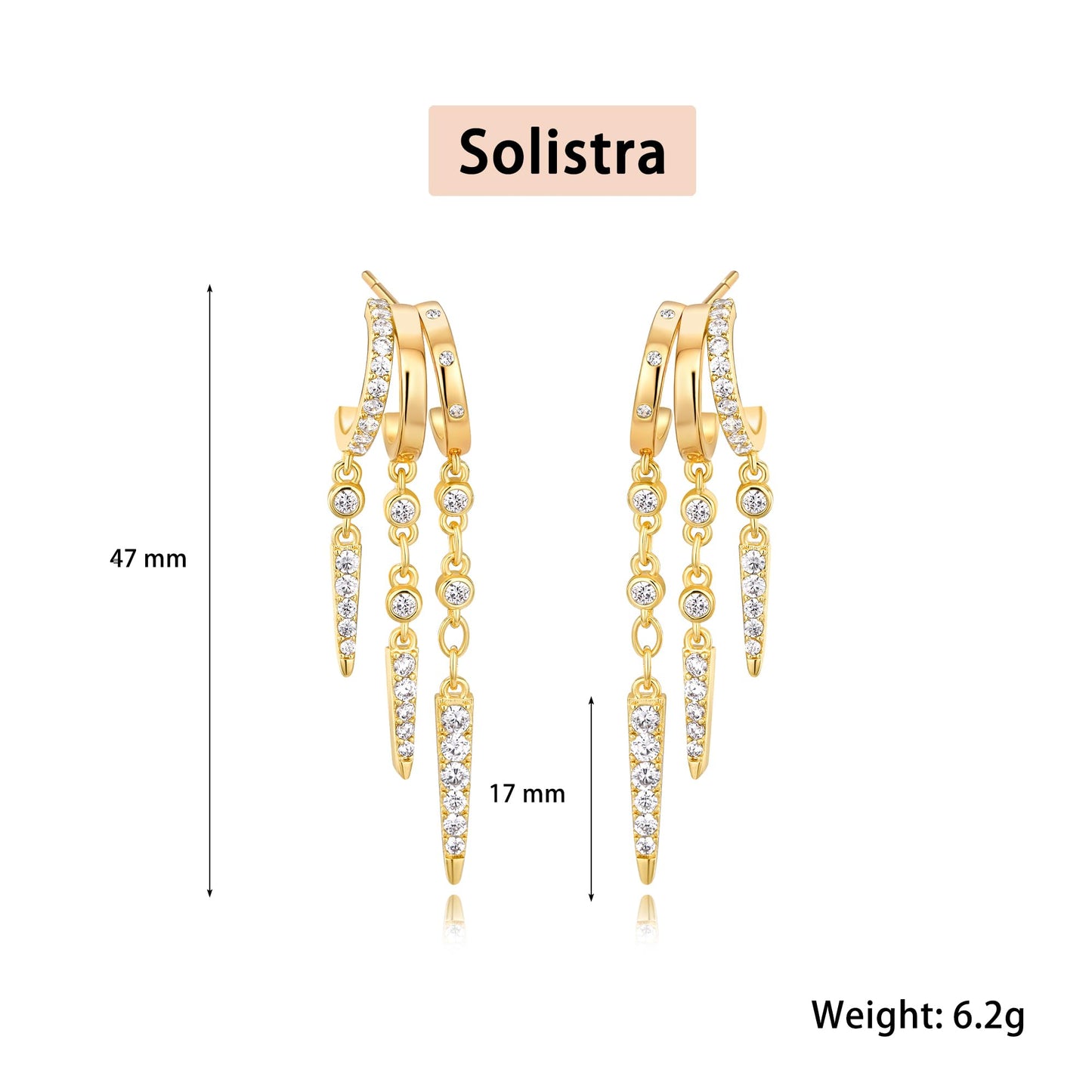 Gold Dangle Earrings for Women, 14k Gold Plated Stacked Triple Hoop Illusion Earrings Cubic Zirconia Huggie Earrings for Women Trendy