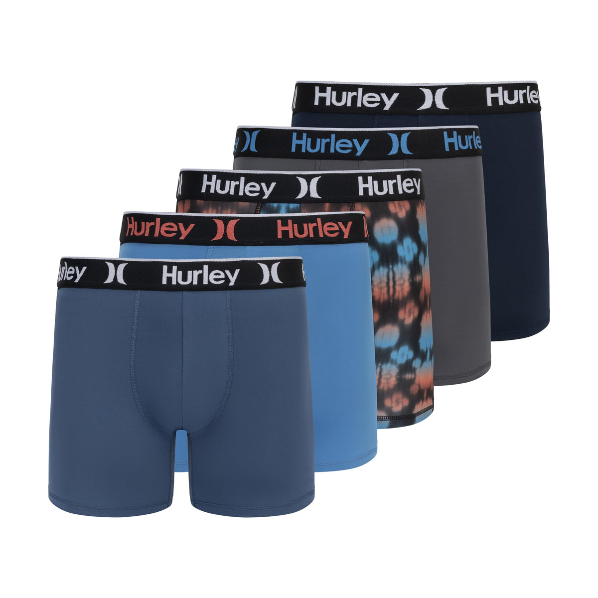 Hurley Men's 5-Pack Boxer Briefs, Green/Blue, Large