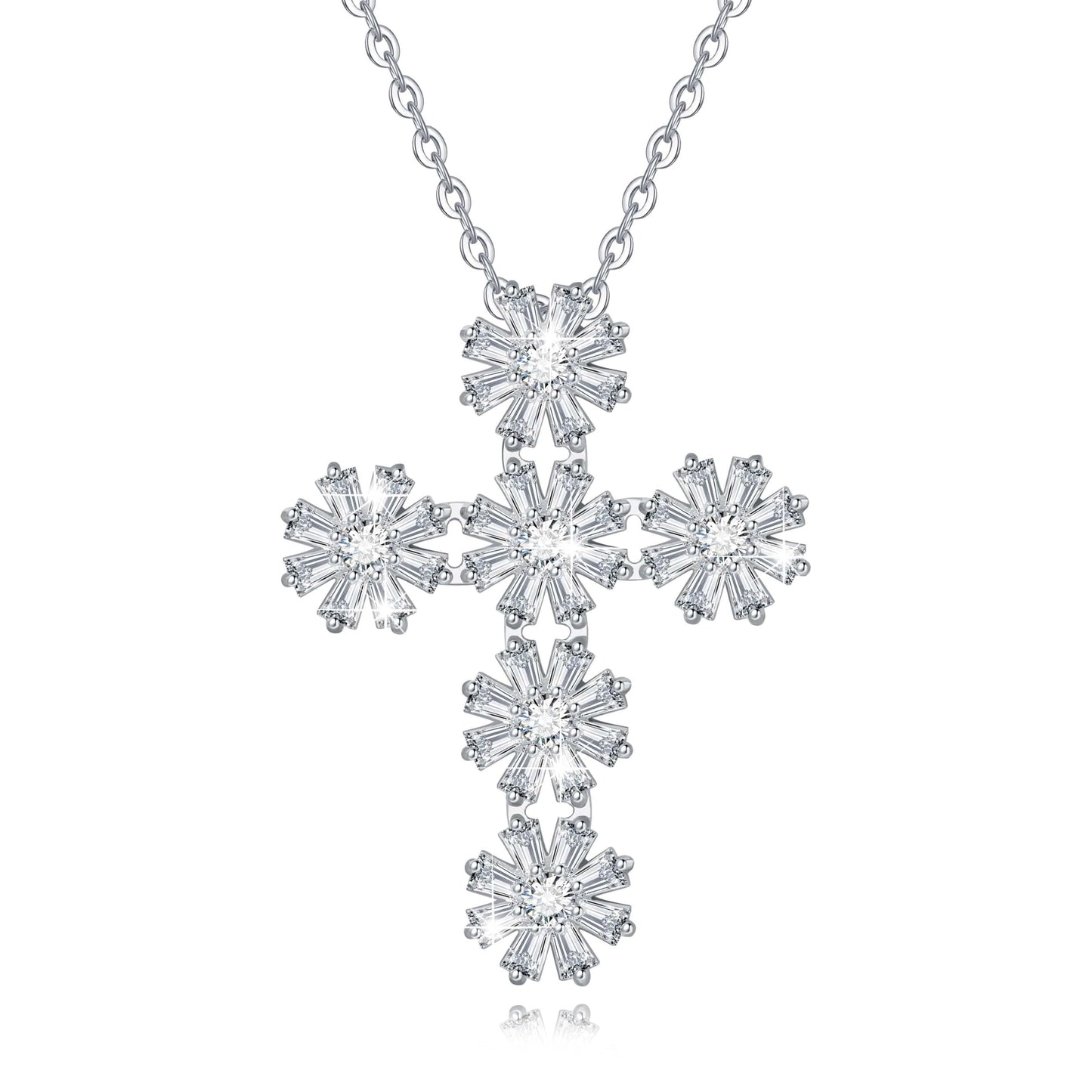 Dainty Gold Necklace for Women, 18K Real Gold Plated Necklace, White Gold Cross Silver Necklace, Cubic Zirconia Necklace, Birthday Gifts for Women Jewelry