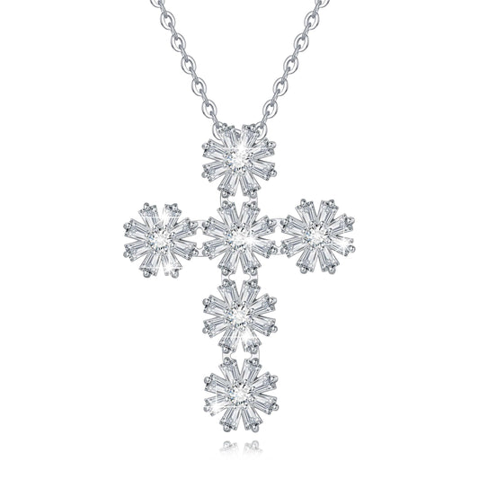 Dainty Gold Necklace for Women, 18K Real Gold Plated Necklace, White Gold Cross Silver Necklace, Cubic Zirconia Necklace, Birthday Gifts for Women Jewelry