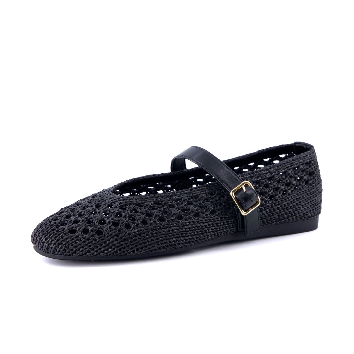 CUSHIONAIRE Graff Mary Jane Shoes for Women, Woven Ballet Flats with Adjustable Buckle Strap, Lightweight Slip On Shoes