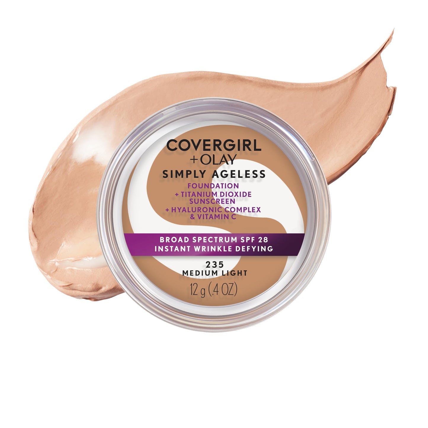 COVERGIRL Simply Ageless Instant Wrinkle Defying Foundation, SPF 28, Hyaluronic Complex & Vitamin C - 250 Creamy Beige, Pack of 1