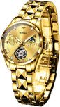 OUPINKE Women Automatic Watches Luxury Diamond Flywheel Two-Tone Stainless Tungsten Steel Band Moon Phase 24 Hours