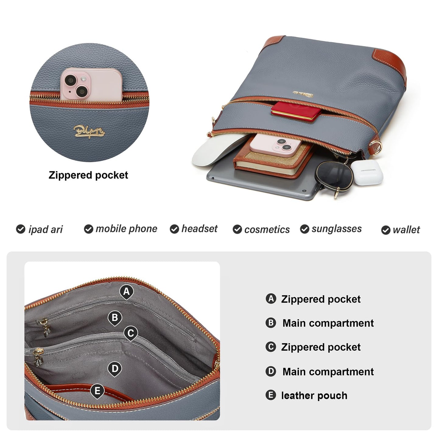 BOYATU Leather Crossbody Bag for Women: Designer Shoulder Purse for Travel - Trendy Genuine Leather Handbag for Everyday