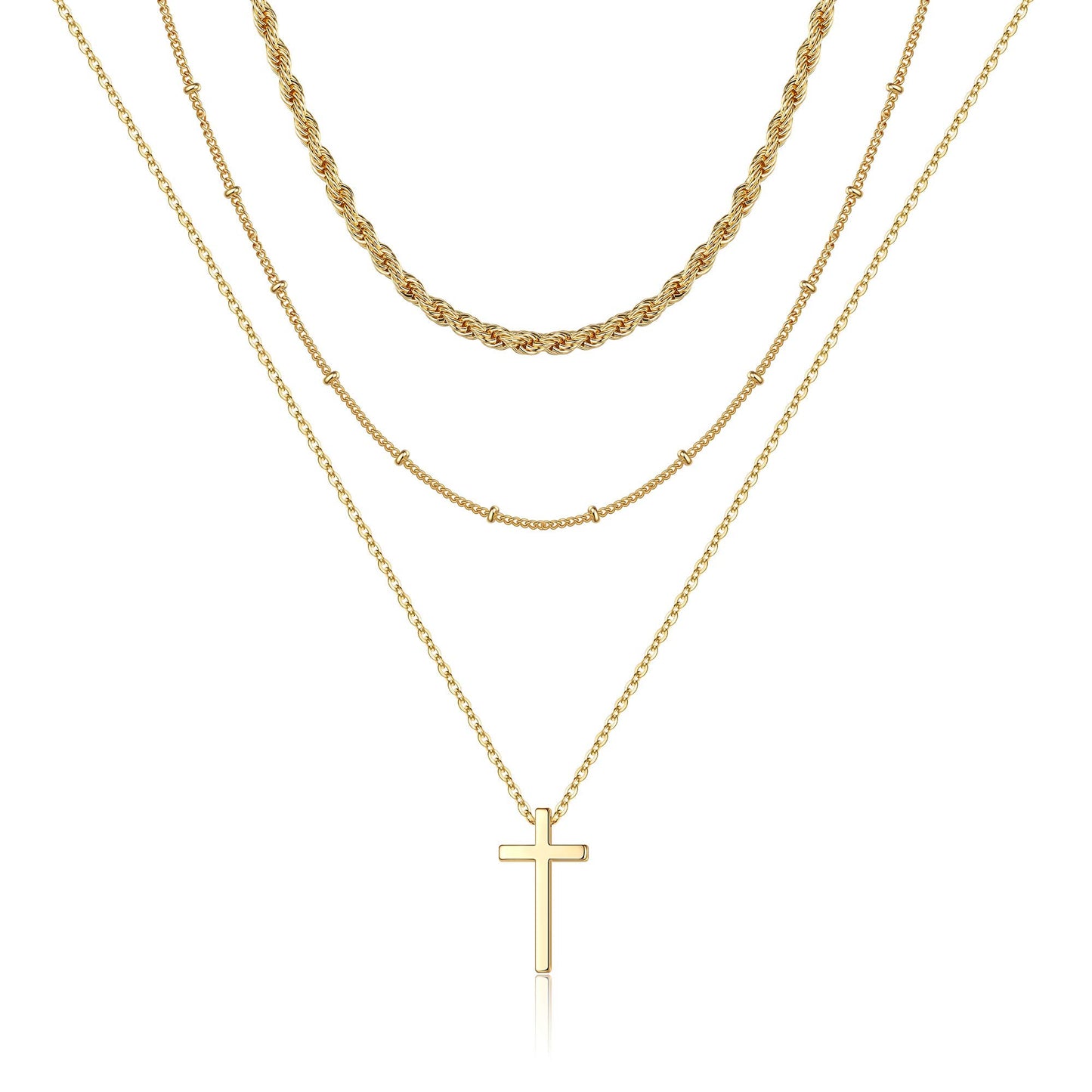 Turandoss Dainty Layered Choker Necklace, Handmade Y Pendant Necklace Multilayer Bar Disc Necklace Adjustable Layering Choker Necklaces for Women