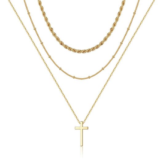Turandoss Dainty Layered Choker Necklace, Handmade Y Pendant Necklace Multilayer Bar Disc Necklace Adjustable Layering Choker Necklaces for Women