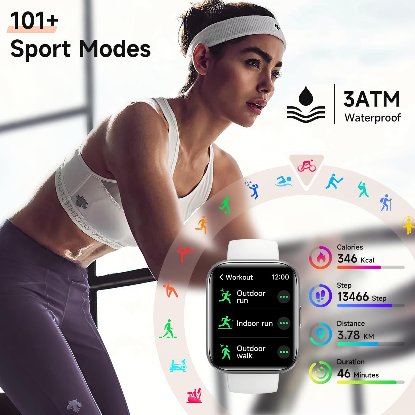 Smart Watches for Women, 1.8" Touch Screen Fitness Tracker for Android & iPhone, Answer/Make Calls, Alexa Built-in, Heart Rate/Sleep/SpO2 Monitor Smartwatch, IP68 Waterproof 101+ Sport Modes, 2 Bands