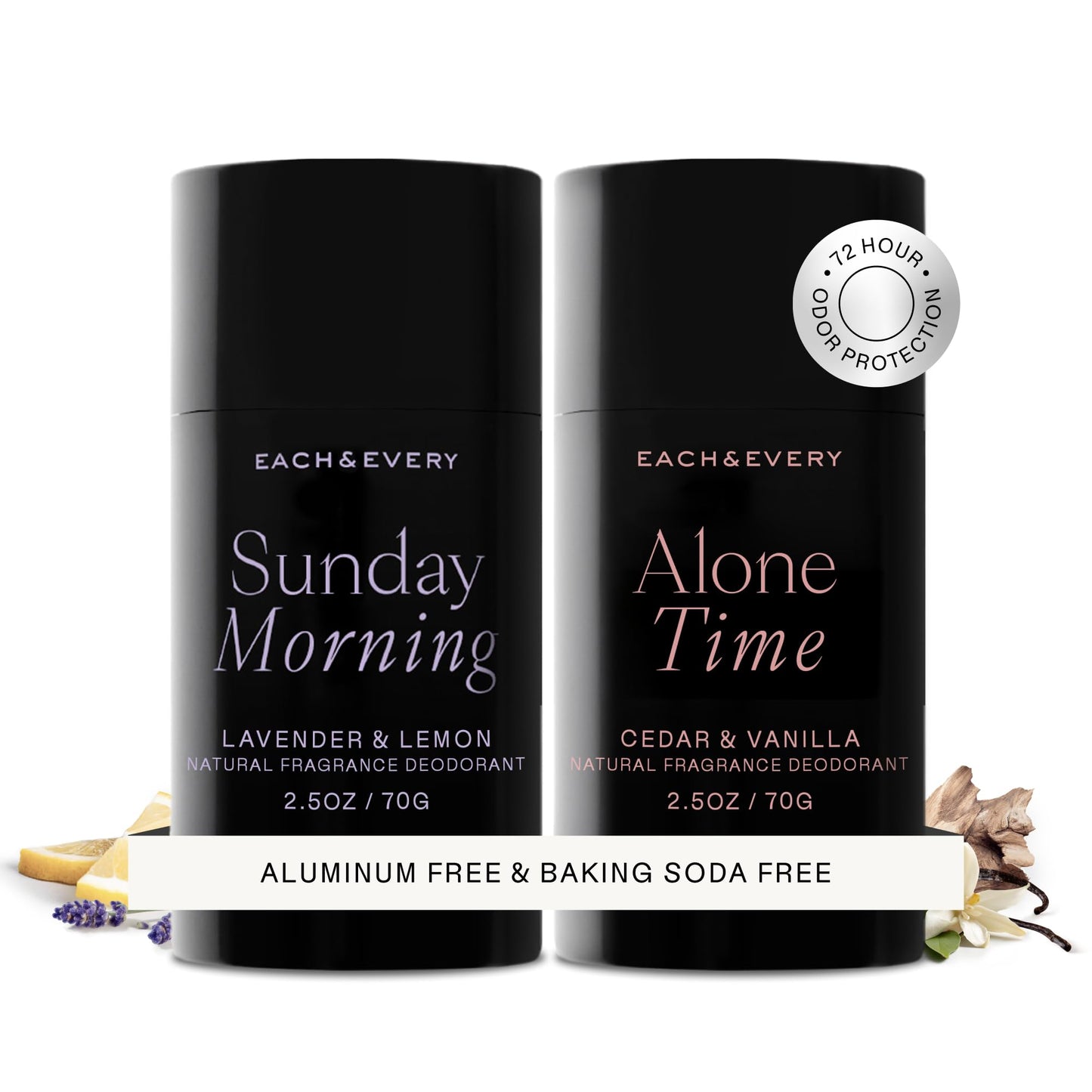 Each & Every Aluminum Free Deodorant for Women & Men – Natural Fragrance 72-Hr Odor Protection, Non-Toxic Deodorant for Sensitive Skin, EWG Verified, Baking Soda Free - Cedar & Vanilla 2 Pack, 2.5oz