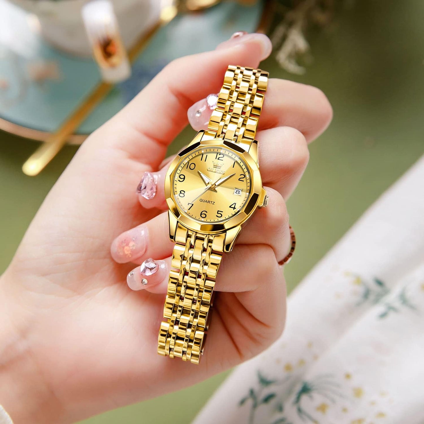 OLEVS Womens Watch Fashion Dress Diamond Female Watches for Ladies Analog Quartz Stainless Steel Waterproof Luminous Day Date Two Tone Wristwatch