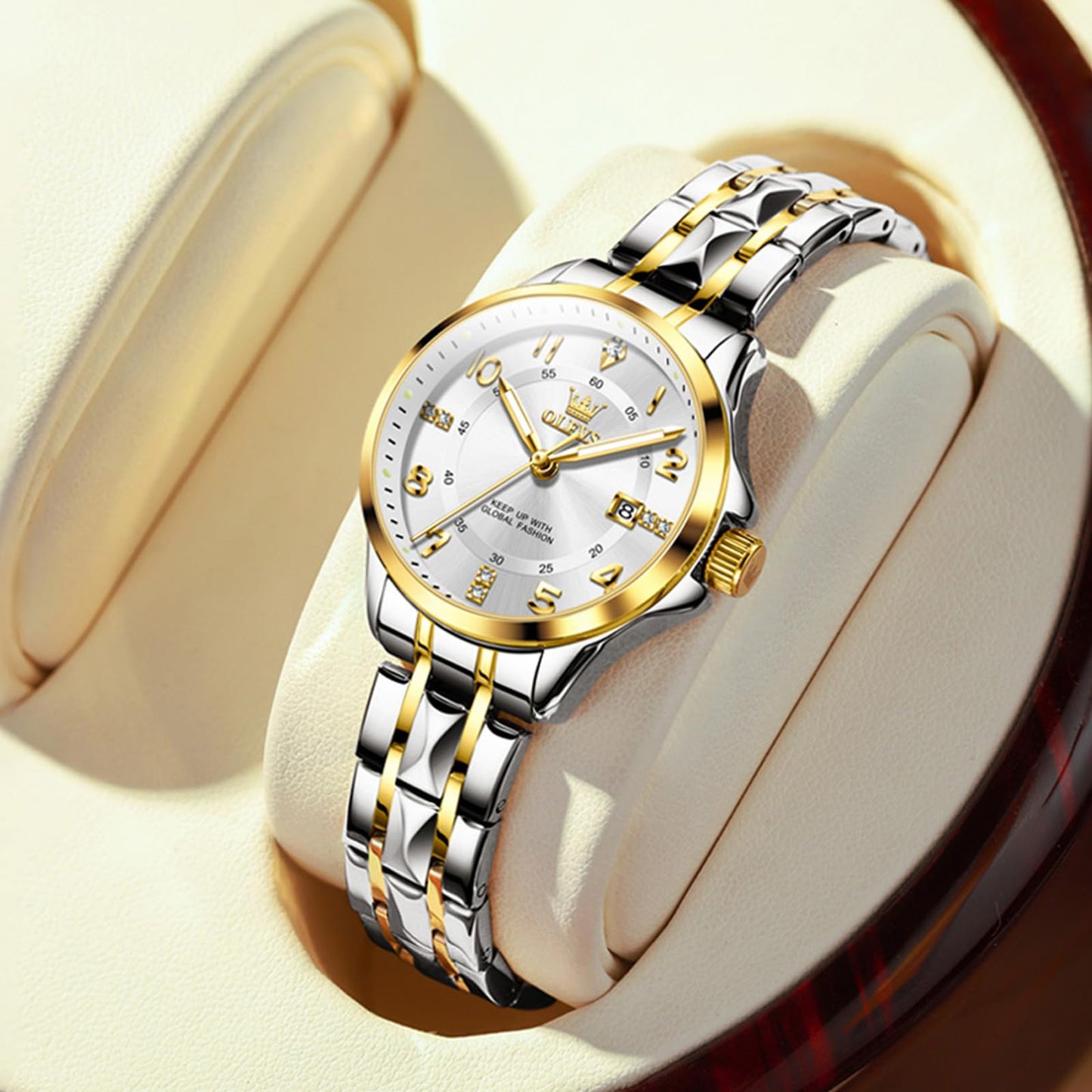 OLEVS Watch for Women Luxury Fashion Diamond Classic Arabic Dial Wrist Women's Watches with Date Waterproof Stainless Steel Quartz Ladies Watch