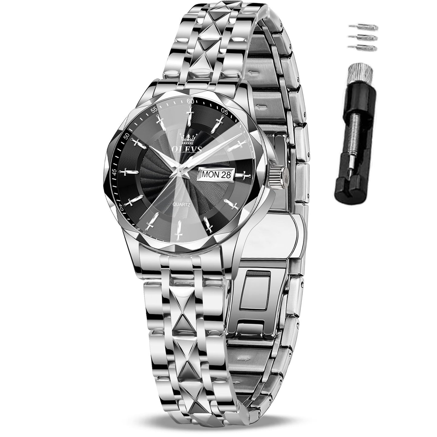 OLEVS Women's Luxury Elegant Watch, Fashion Waterproof Ladies Dress Watch, Stainless Steel Gold Silver Watches for Women, Small Wrist with Day Date, Ideal for Gift Daily Wear