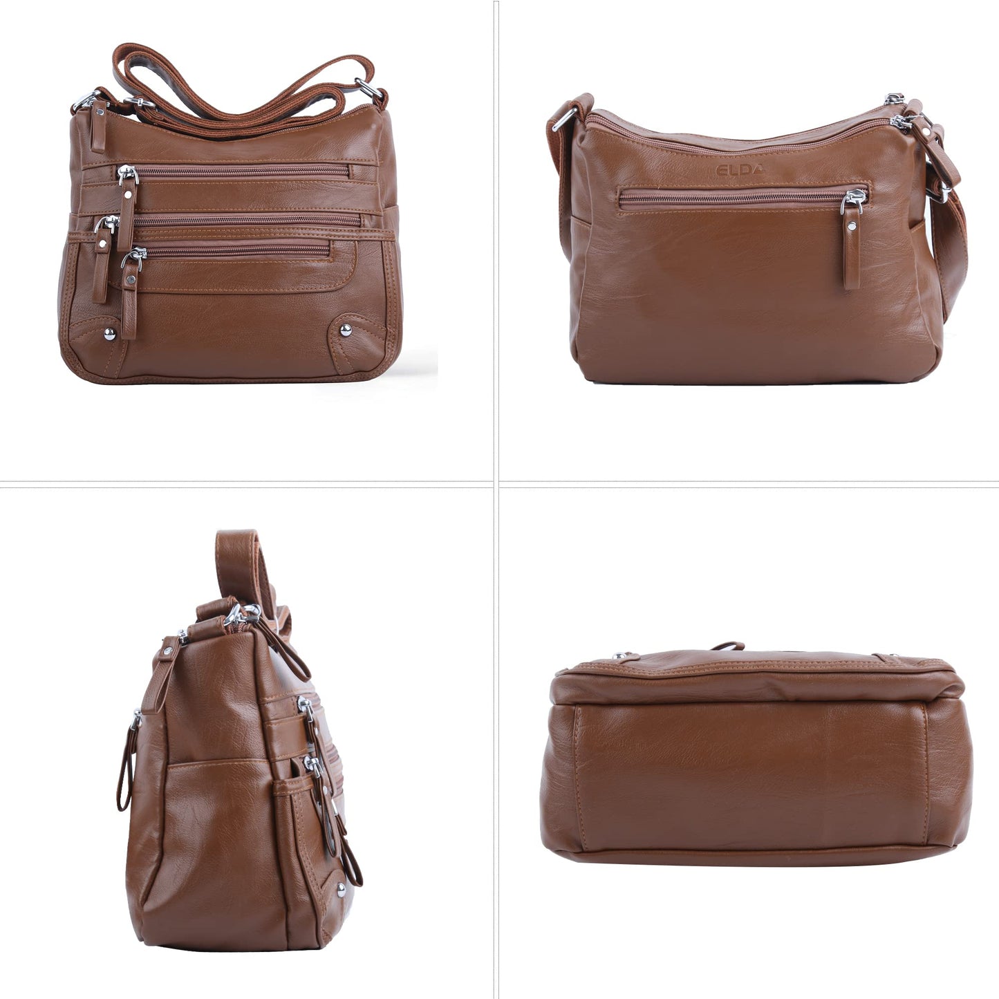 ELDA 10 Pockets Crossbody Purses for Women Medium Pocketbooks Lightweight Ladies Satchel Bag Multi Pocket Shoulder Handbag