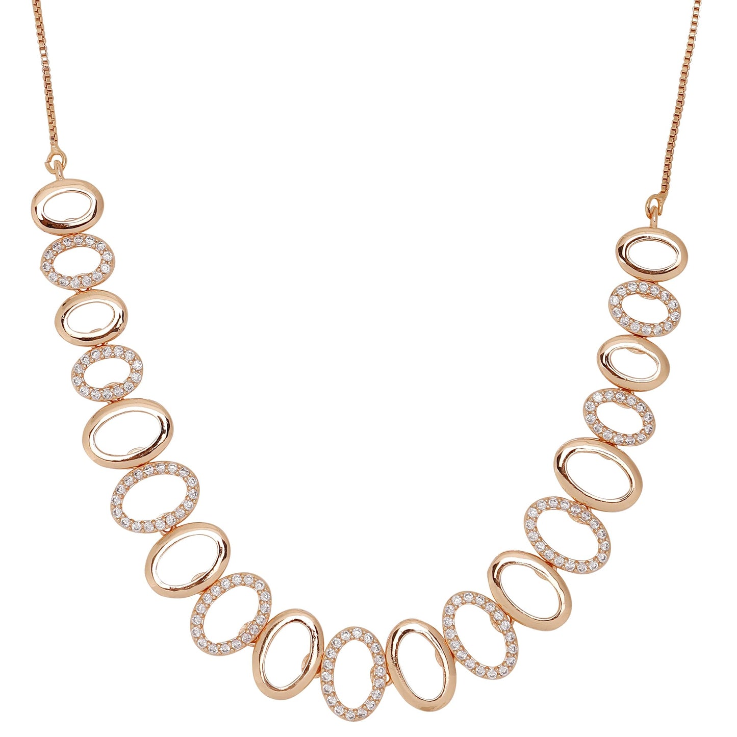 Nilu's Collection American Diamond Stone Studded | Rose Gold/Silver Plated | Anti Tarnish Jewellery Set for Women | Matching Earrings Perfect for Weddings and Special Occasions