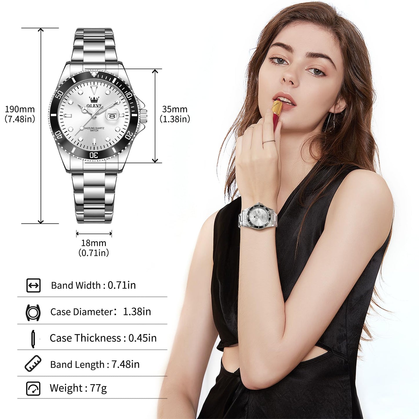 OLEVS Watch Women Silver Watches for Women Luxury for Small Wrists Dress Stainless Steel Women's Wrist Watches Easy to Read Reloj para Mujer Black/Blue/Gold/Green/Pink/Purple