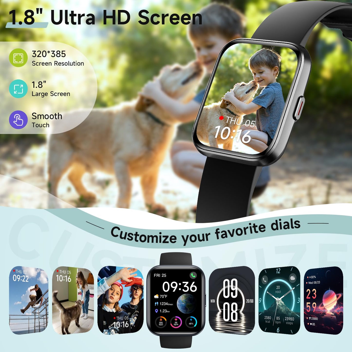 Smart Watches for Women, 1.8" Touch Screen Fitness Tracker for Android & iPhone, Answer/Make Calls, Alexa Built-in, Heart Rate/Sleep/SpO2 Monitor Smartwatch, IP68 Waterproof 101+ Sport Modes, 2 Bands