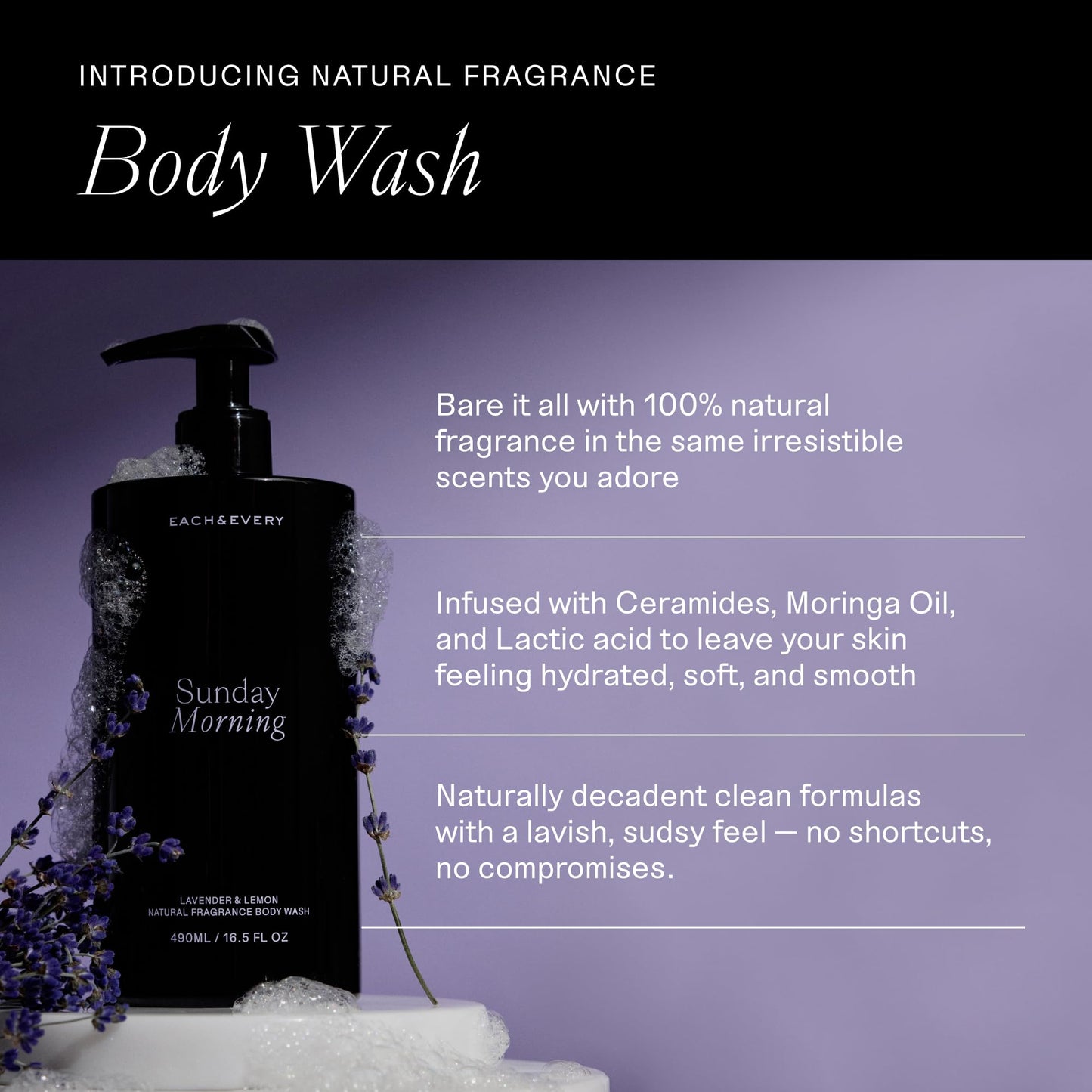 Each & Every Body Wash for Women and Men - Skin Feels Hydrated, Smooth & Soft - Ceramides, Lactic Acid AHA & Moringa Oil - 100% Natural Fragrance Gel - Eternal Summer, Coconut & Lime - 16.5 Fl Oz