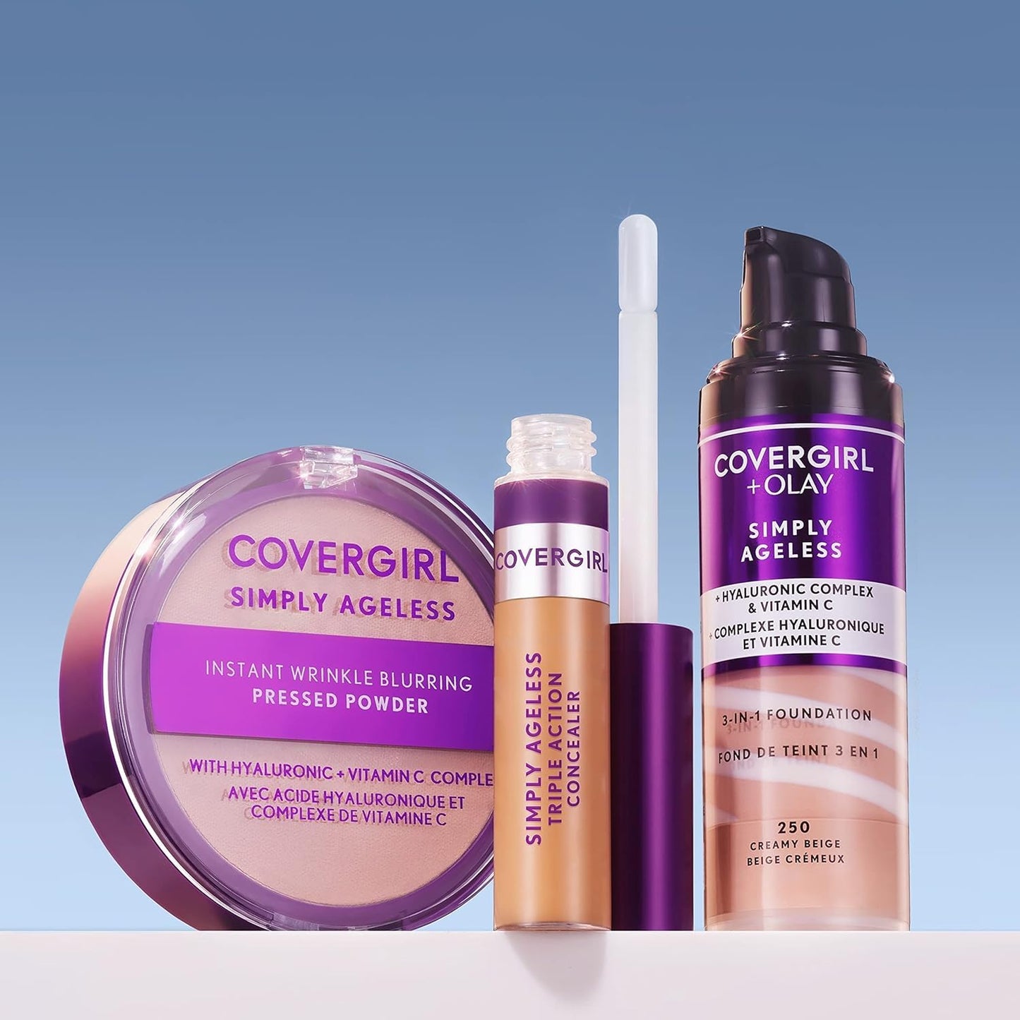 COVERGIRL & Olay Simply Ageless 3-in-1 Liquid Foundation, Matte Finish, Hyaluronic & Vitamin C Formula, 225 Buff Beige, 1 Count