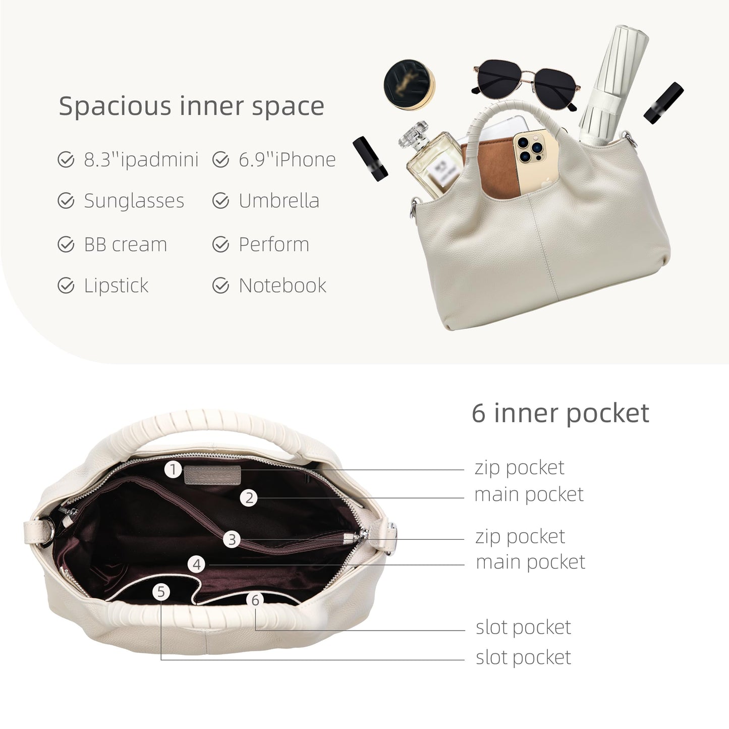 Iswee Leather Satchel Women Purse and Handbag Crossbody Shoulder Bag Hobo | Genuine Cowhide Leather Tote Top Handle Bag Soft & Durable Medium Size Bags with Detachable Multiple Pocketbooks Trendy