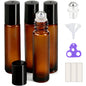 PrettyCare 4 Pack Amber Glass Oil Roller Bottles for Essential Oils 10ml, Roll On Bottles with Stainless Steel Roller Ball Leak-Proof Perfume Travel Refillable Bottle Empty, Beauty & Personal Care