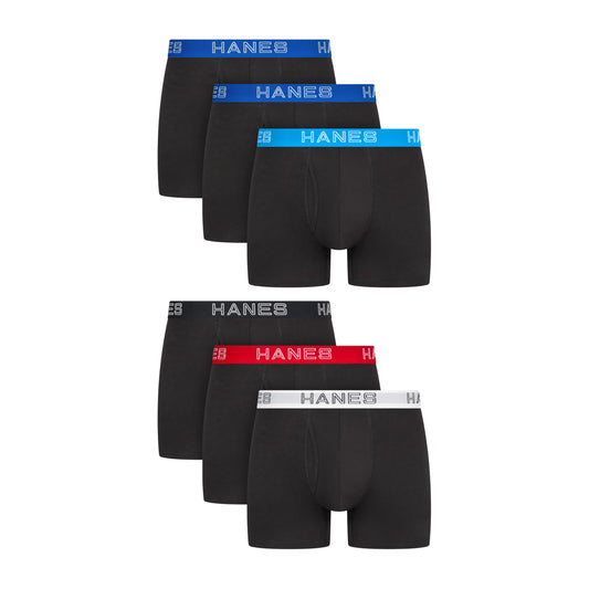 Hanes Mens Underwear Briefs, Cotton Stretch Moisture-wicking Multi-pack Boxer, Black - 6 Pack, XX-Large US