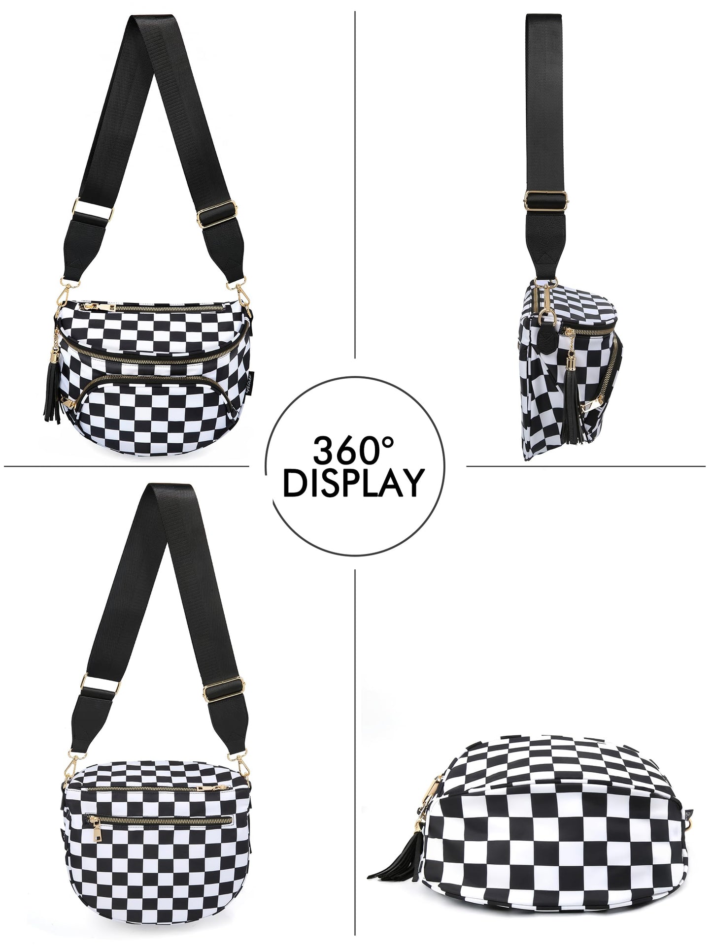 Checkered Crossbody Bag Anti Theft Spacious Bum Bags for Women Nylon Fanny Packs Lightweight Purse Wallet for Travel