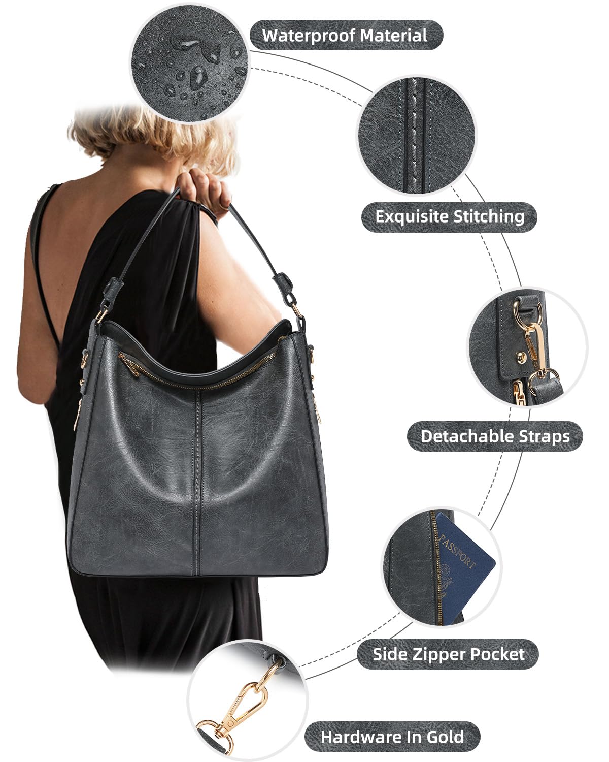Purses for Women 3PCS, Crossbody Bags Set Large Leather Purse Shoulder Handbags with Wallet Adjustable Straps for Ladies Tote